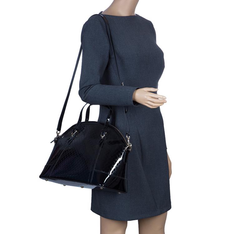 Pre Owned Gucci Black Microguccissima Patent Leather Medium Nice Top Handle Bag