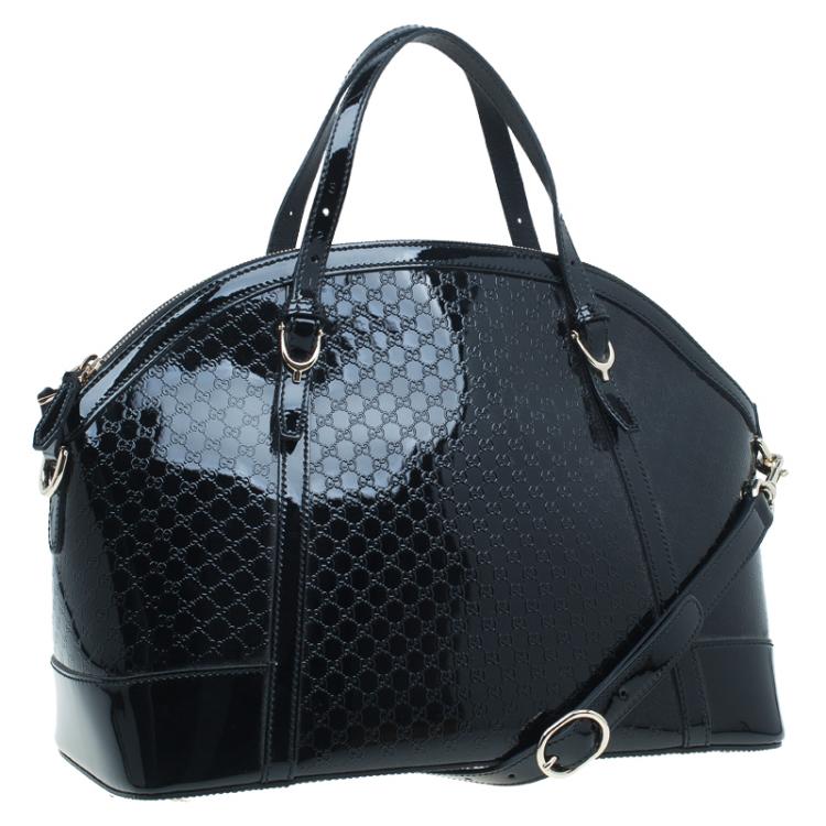 Pre Owned Gucci Black Microguccissima Patent Leather Medium Nice Top Handle Bag