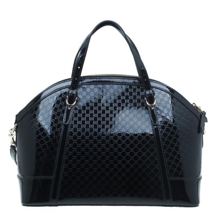 Pre Owned Gucci Black Microguccissima Patent Leather Medium Nice Top Handle Bag