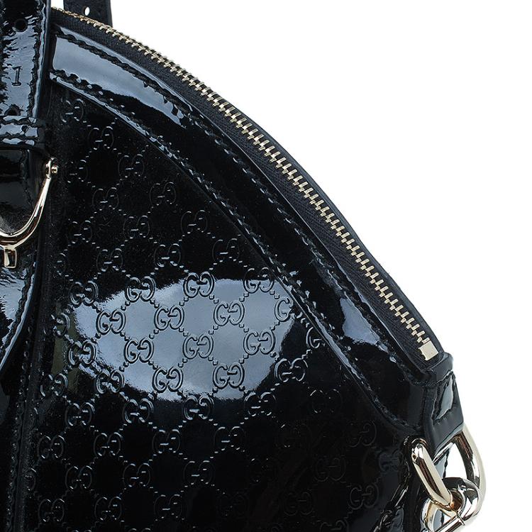 Pre Owned Gucci Black Microguccissima Patent Leather Medium Nice Top Handle Bag