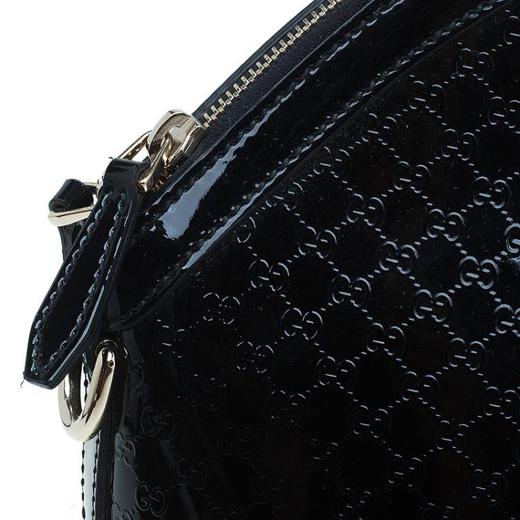 Pre Owned Gucci Black Microguccissima Patent Leather Medium Nice Top Handle Bag