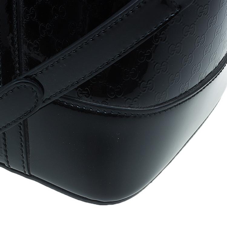 Pre Owned Gucci Black Microguccissima Patent Leather Medium Nice Top Handle Bag