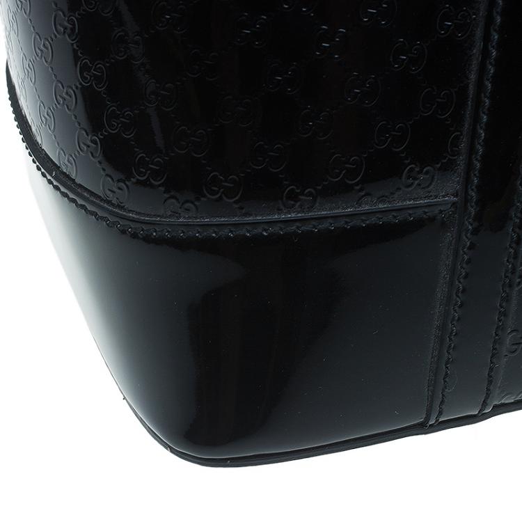 Pre Owned Gucci Black Microguccissima Patent Leather Medium Nice Top Handle Bag