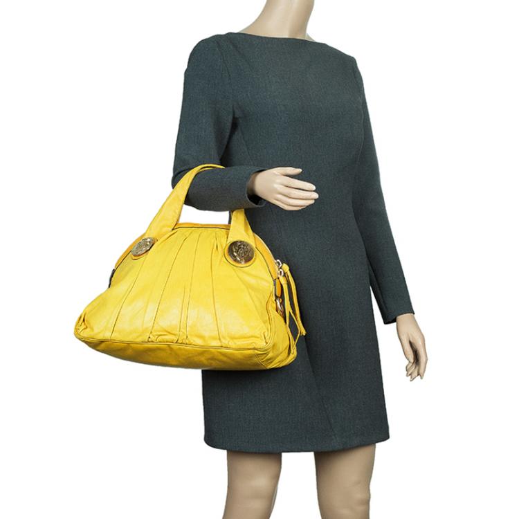 Pre Owned Gucci Yellow Leather Hysteria Top Handle Bag
