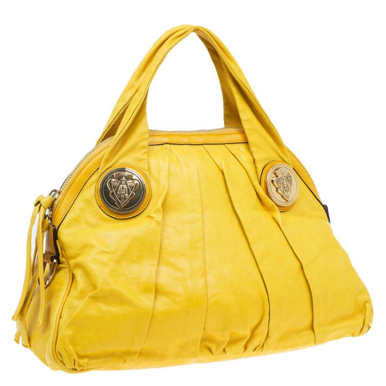 Pre Owned Gucci Yellow Leather Hysteria Top Handle Bag
