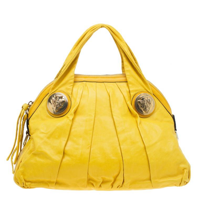 Pre Owned Gucci Yellow Leather Hysteria Top Handle Bag
