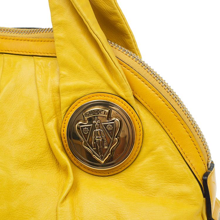 Pre Owned Gucci Yellow Leather Hysteria Top Handle Bag
