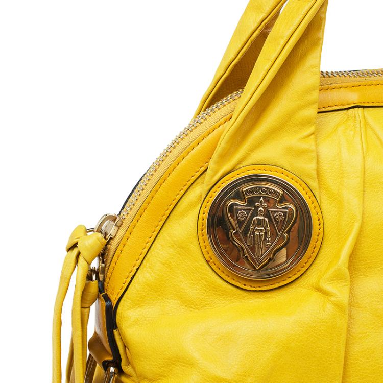 Pre Owned Gucci Yellow Leather Hysteria Top Handle Bag