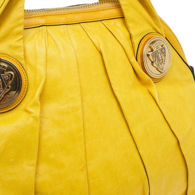 Pre Owned Gucci Yellow Leather Hysteria Top Handle Bag