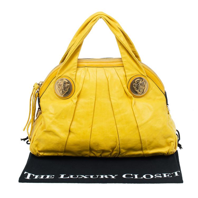 Pre Owned Gucci Yellow Leather Hysteria Top Handle Bag