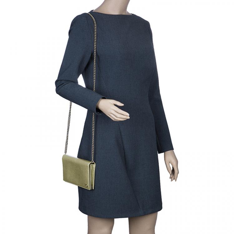 Pre Owned Gucci Gold Metallic Leather Betty Wallet On Chain