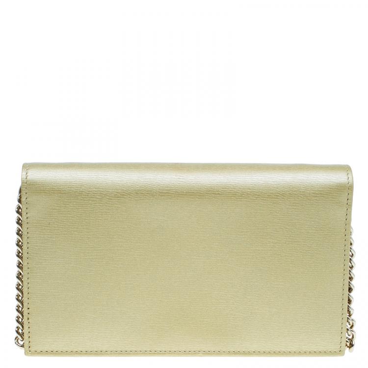 Pre Owned Gucci Gold Metallic Leather Betty Wallet On Chain