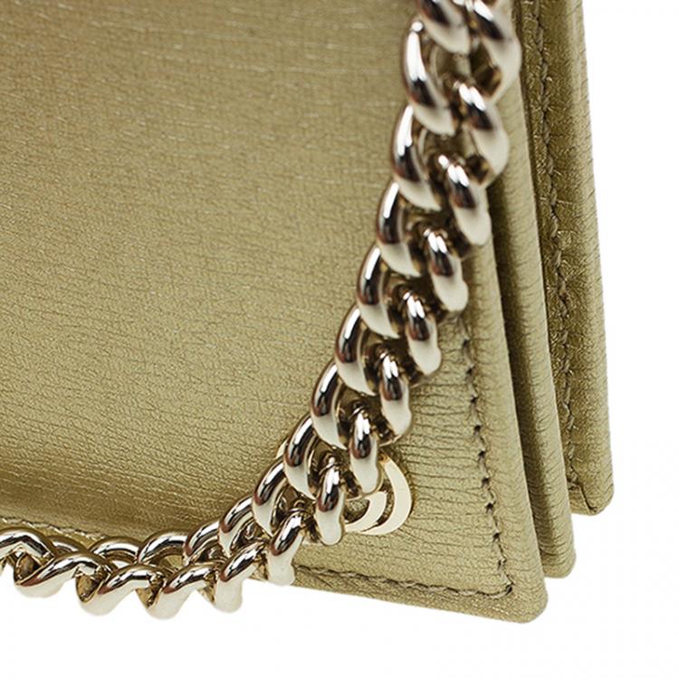 Pre Owned Gucci Gold Metallic Leather Betty Wallet On Chain
