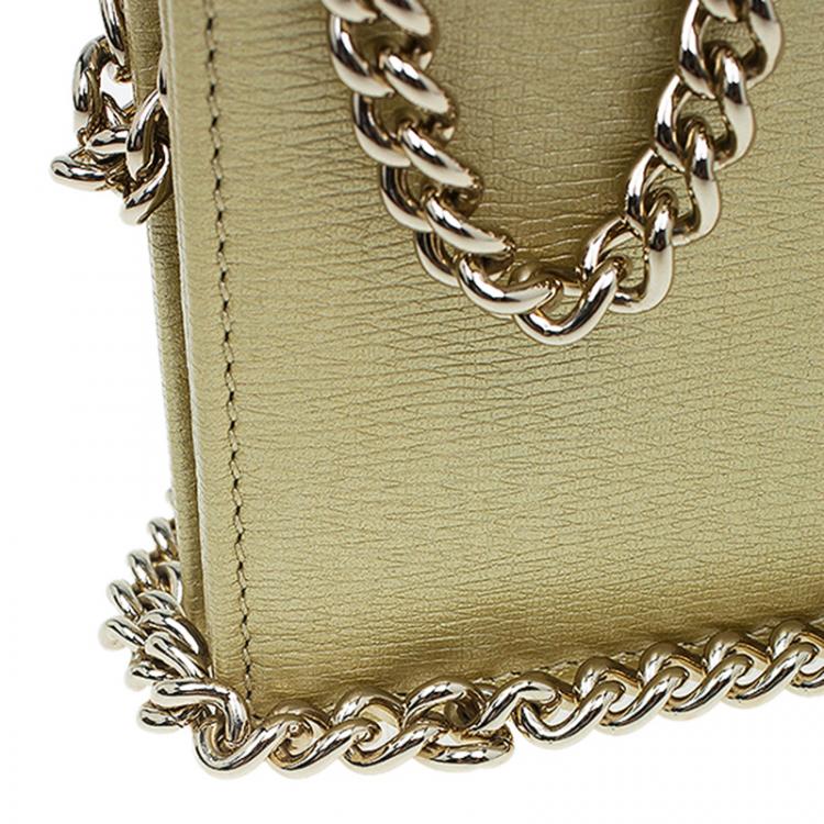 Pre Owned Gucci Gold Metallic Leather Betty Wallet On Chain