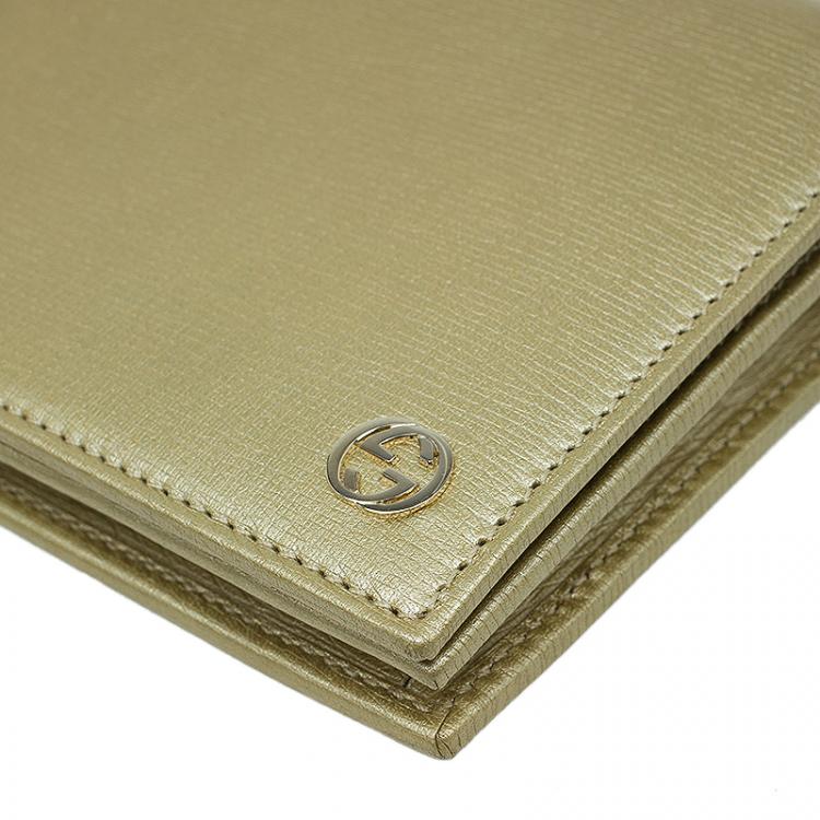 Pre Owned Gucci Gold Metallic Leather Betty Wallet On Chain