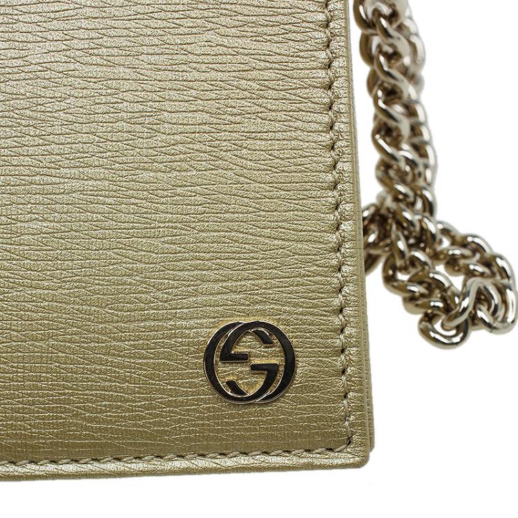 Pre Owned Gucci Gold Metallic Leather Betty Wallet On Chain