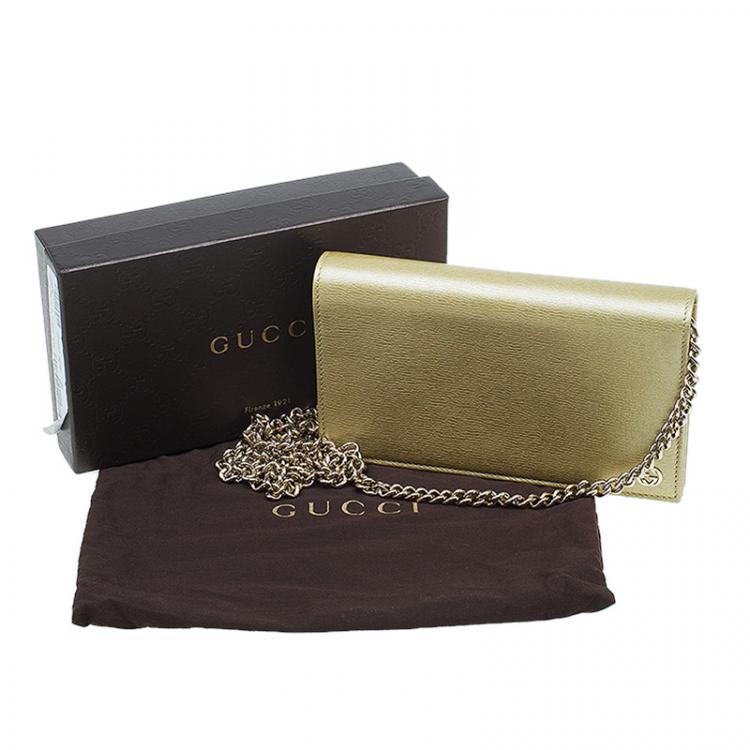 Pre Owned Gucci Gold Metallic Leather Betty Wallet On Chain
