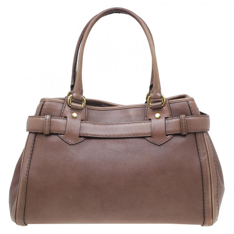Pre Owned Gucci Brown Leather Medium GG Running Tote