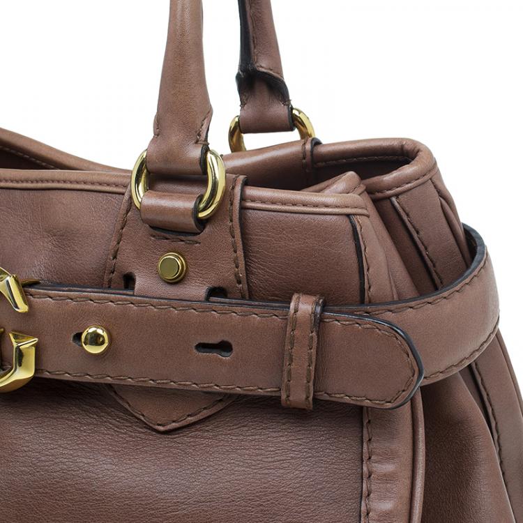 Pre Owned Gucci Brown Leather Medium GG Running Tote