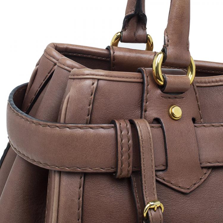 Pre Owned Gucci Brown Leather Medium GG Running Tote