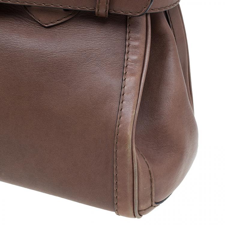 Pre Owned Gucci Brown Leather Medium GG Running Tote