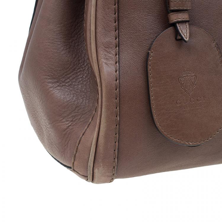 Pre Owned Gucci Brown Leather Medium GG Running Tote