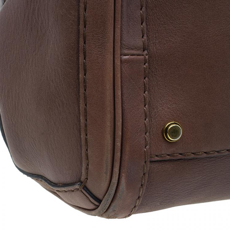 Pre Owned Gucci Brown Leather Medium GG Running Tote