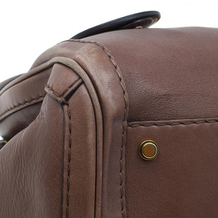 Pre Owned Gucci Brown Leather Medium GG Running Tote