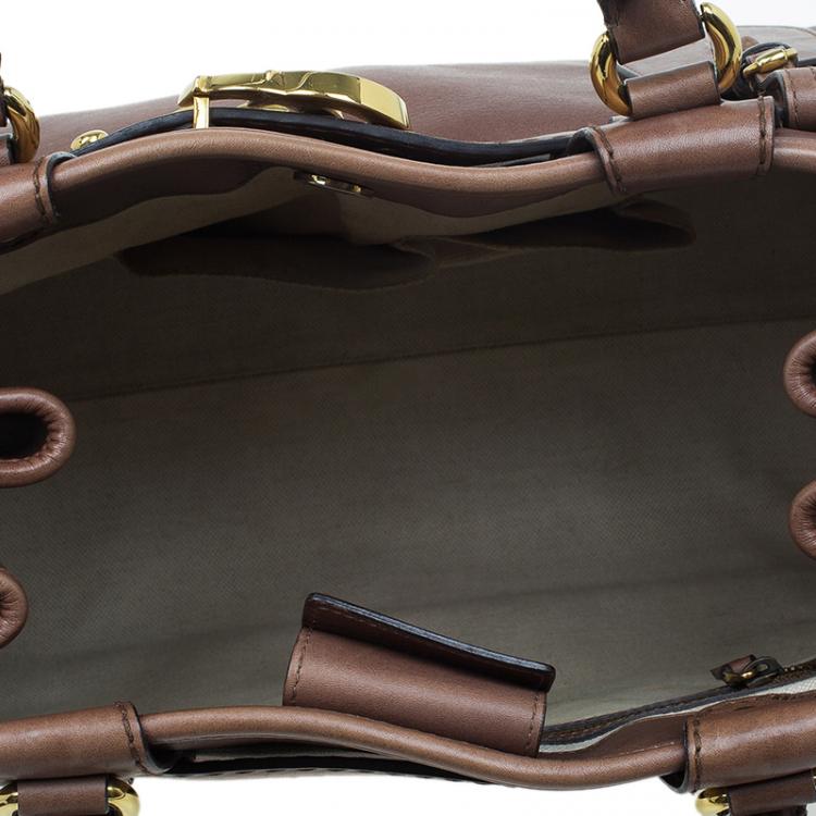 Pre Owned Gucci Brown Leather Medium GG Running Tote