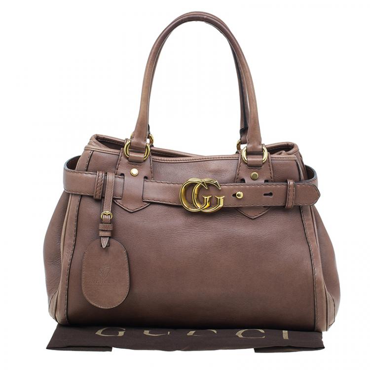 Pre Owned Gucci Brown Leather Medium GG Running Tote