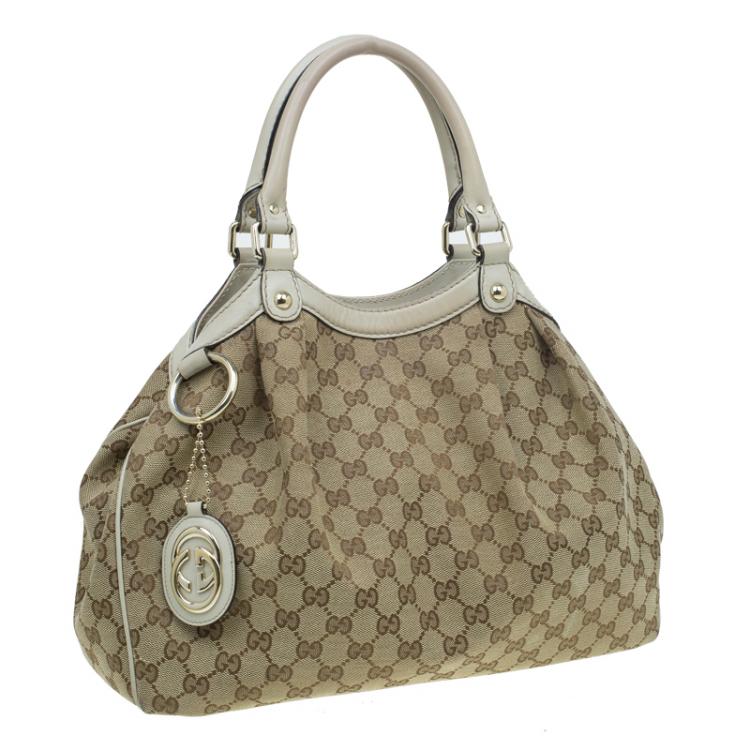 Pre Owned Gucci Beige GG Canvas Medium Sukey Tote