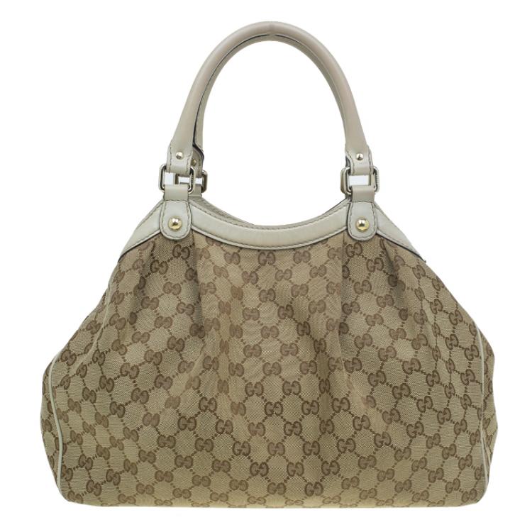 Pre Owned Gucci Beige GG Canvas Medium Sukey Tote