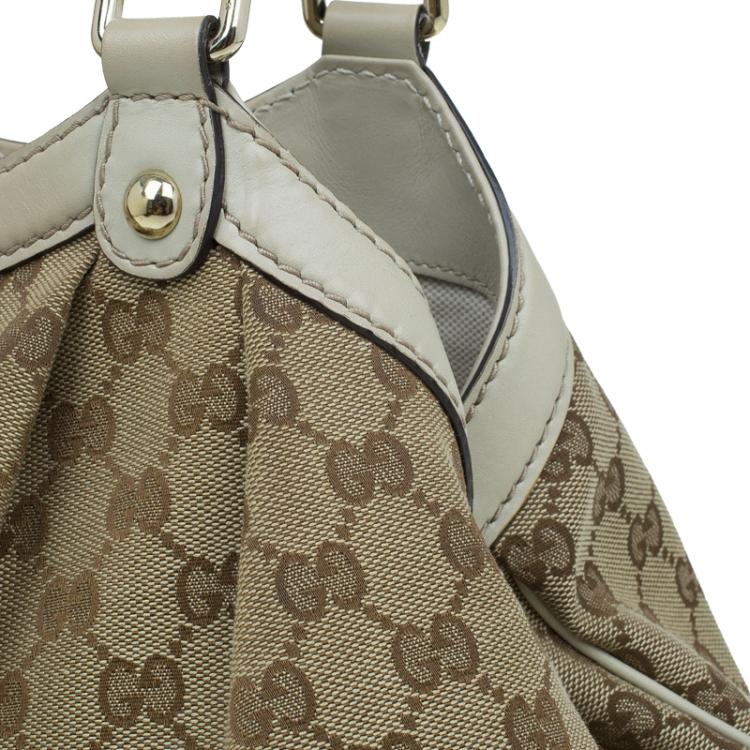 Pre Owned Gucci Beige GG Canvas Medium Sukey Tote