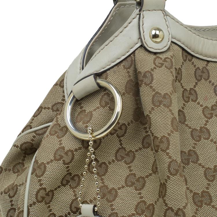 Pre Owned Gucci Beige GG Canvas Medium Sukey Tote