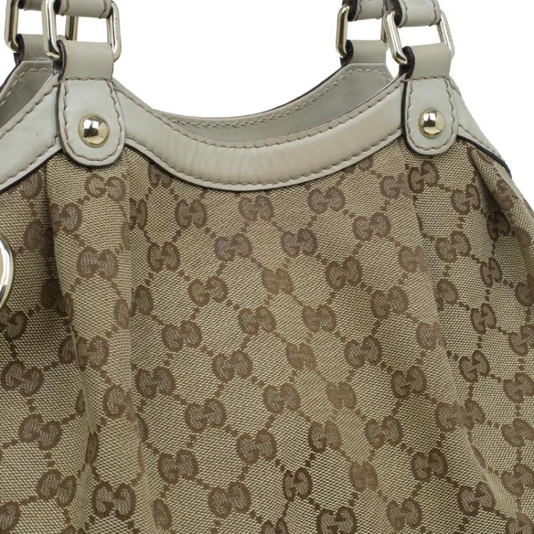 Pre Owned Gucci Beige GG Canvas Medium Sukey Tote