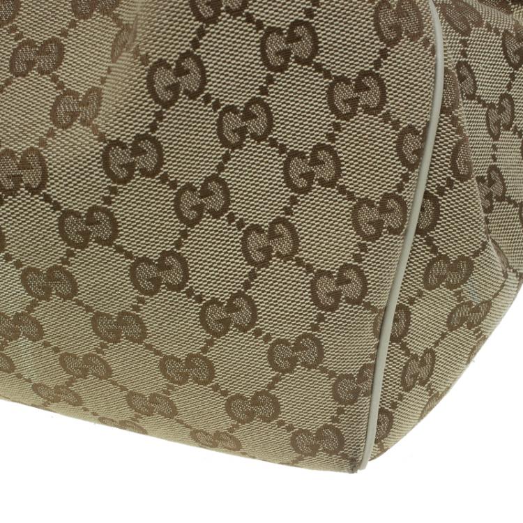 Pre Owned Gucci Beige GG Canvas Medium Sukey Tote