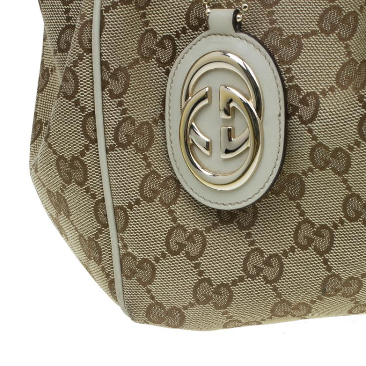 Pre Owned Gucci Beige GG Canvas Medium Sukey Tote