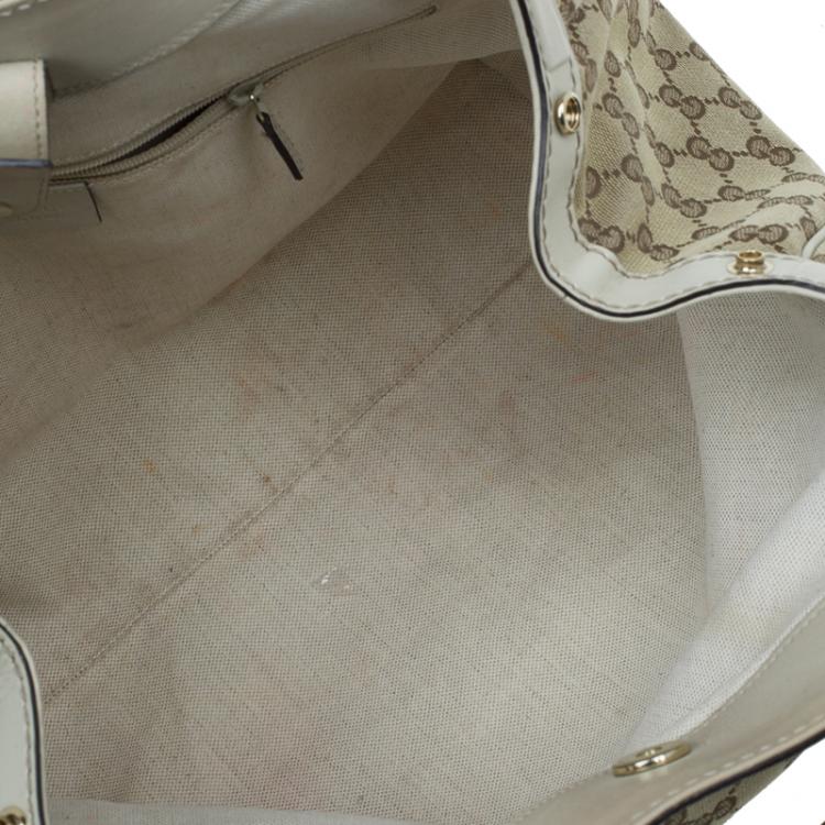 Pre Owned Gucci Beige GG Canvas Medium Sukey Tote