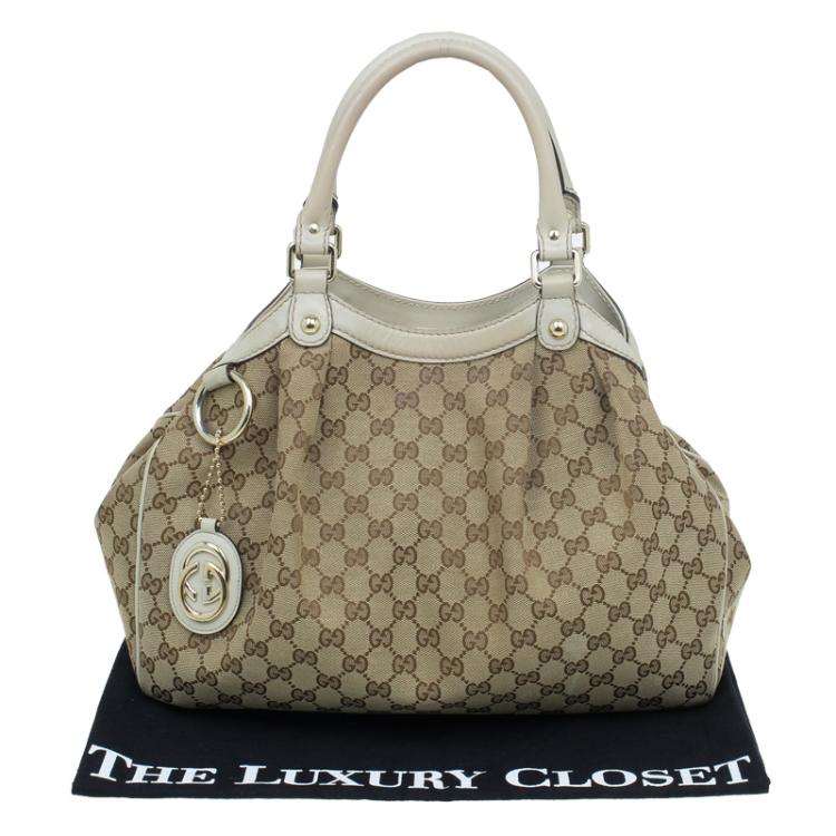 Pre Owned Gucci Beige GG Canvas Medium Sukey Tote