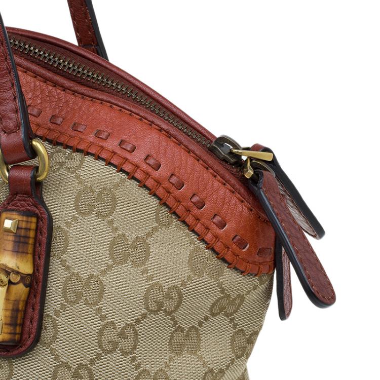 Pre Owned Gucci Beige/Orange GG Canvas and Leather Laidback Crafty Top Handle Bag