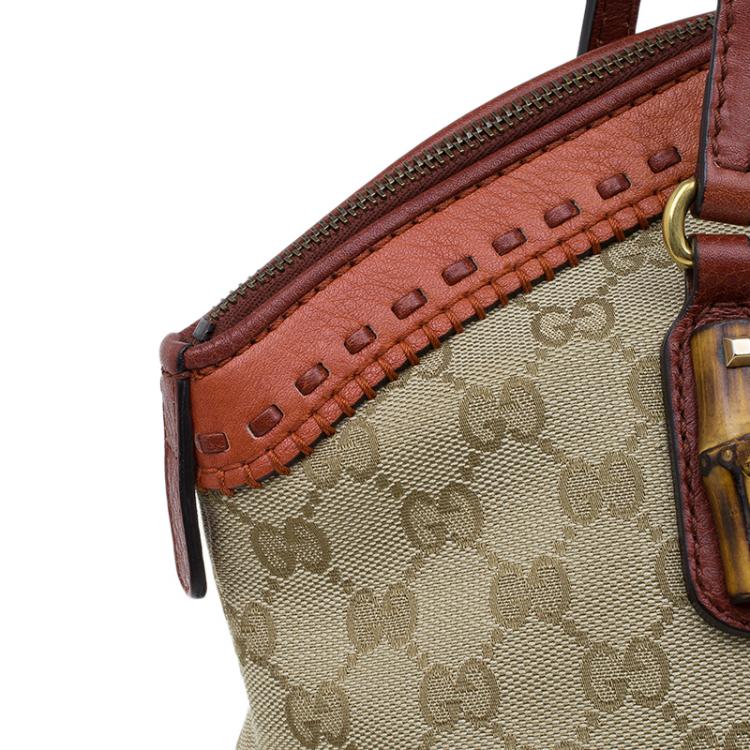 Pre Owned Gucci Beige/Orange GG Canvas and Leather Laidback Crafty Top Handle Bag