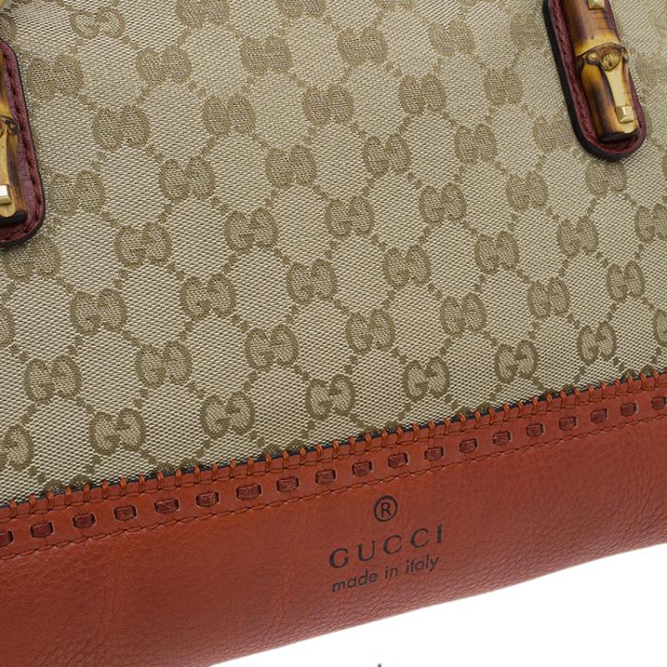 Pre Owned Gucci Beige/Orange GG Canvas and Leather Laidback Crafty Top Handle Bag