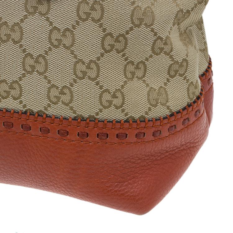 Pre Owned Gucci Beige/Orange GG Canvas and Leather Laidback Crafty Top Handle Bag