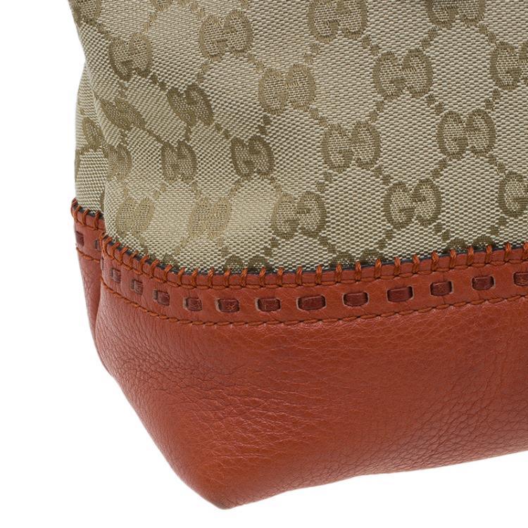 Pre Owned Gucci Beige/Orange GG Canvas and Leather Laidback Crafty Top Handle Bag