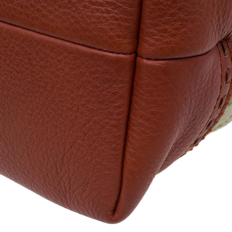 Pre Owned Gucci Beige/Orange GG Canvas and Leather Laidback Crafty Top Handle Bag