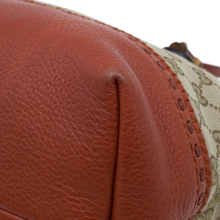 Pre Owned Gucci Beige/Orange GG Canvas and Leather Laidback Crafty Top Handle Bag