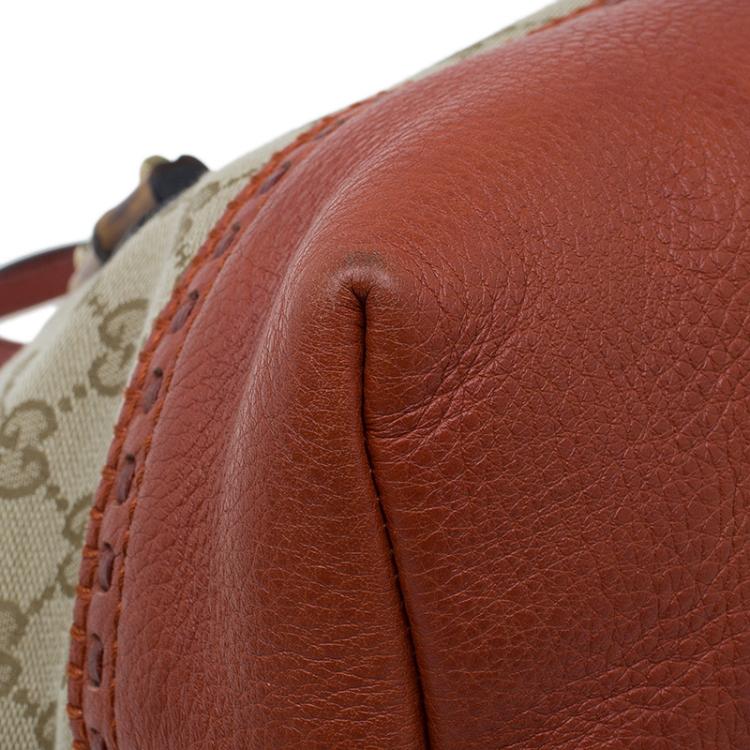 Pre Owned Gucci Beige/Orange GG Canvas and Leather Laidback Crafty Top Handle Bag