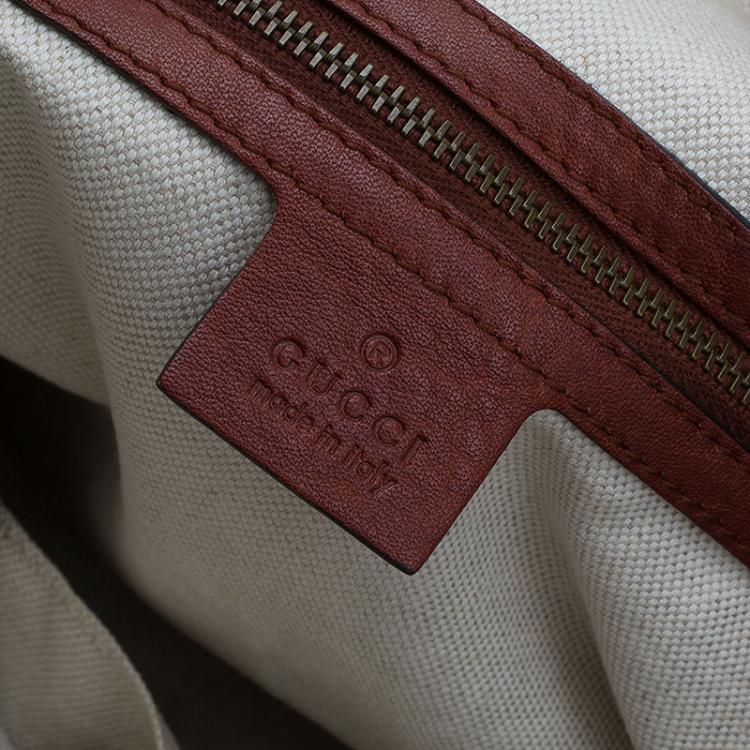 Pre Owned Gucci Beige/Orange GG Canvas and Leather Laidback Crafty Top Handle Bag