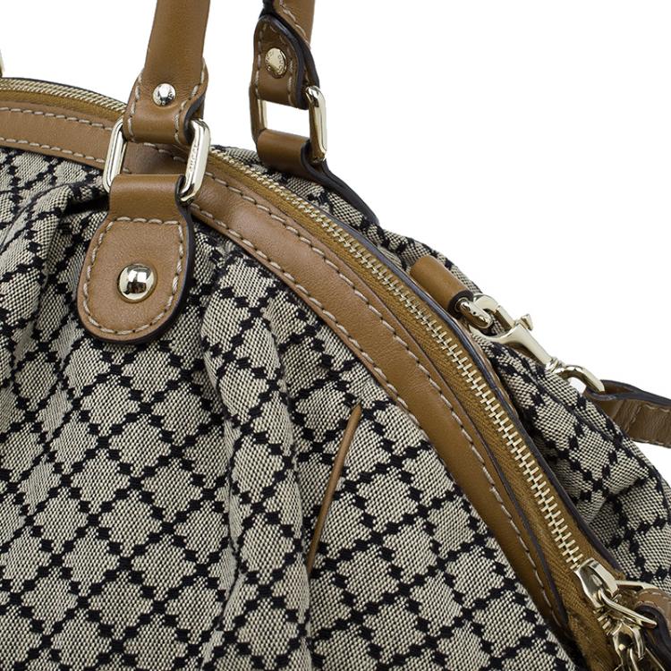 Pre Owned Gucci Beige/Ebony Diamante Canvas Medium Sukey Boston Bag