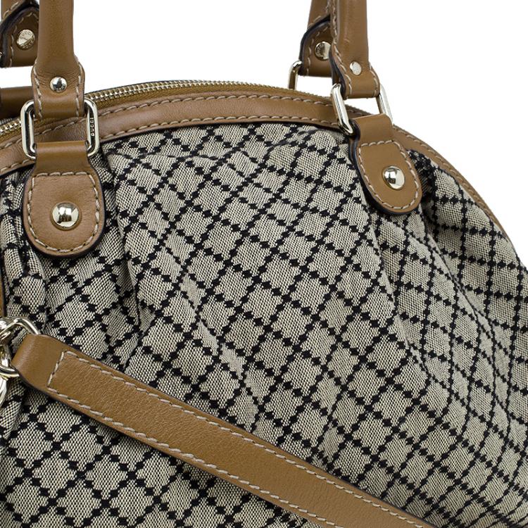 Pre Owned Gucci Beige/Ebony Diamante Canvas Medium Sukey Boston Bag